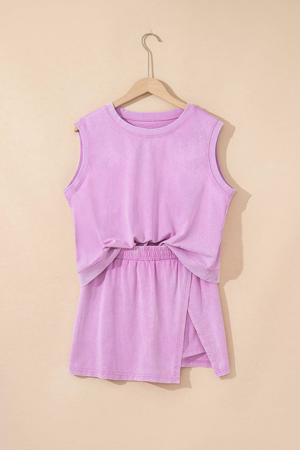 LAS Mineral-Wash Tank Top and Lined Split Skirt Set (S-XL)