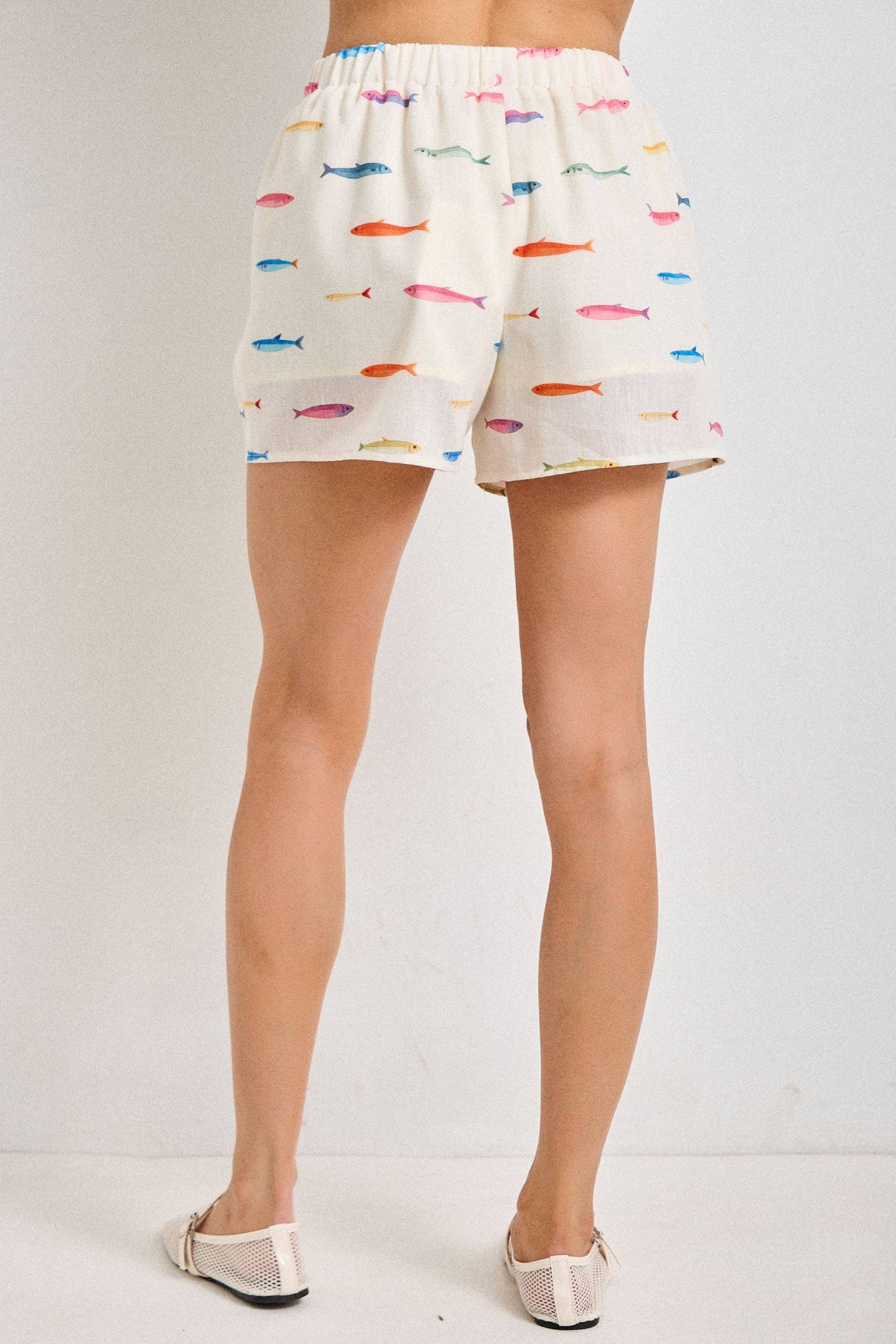 FISH PRINT DRAWSTRING SHORTS