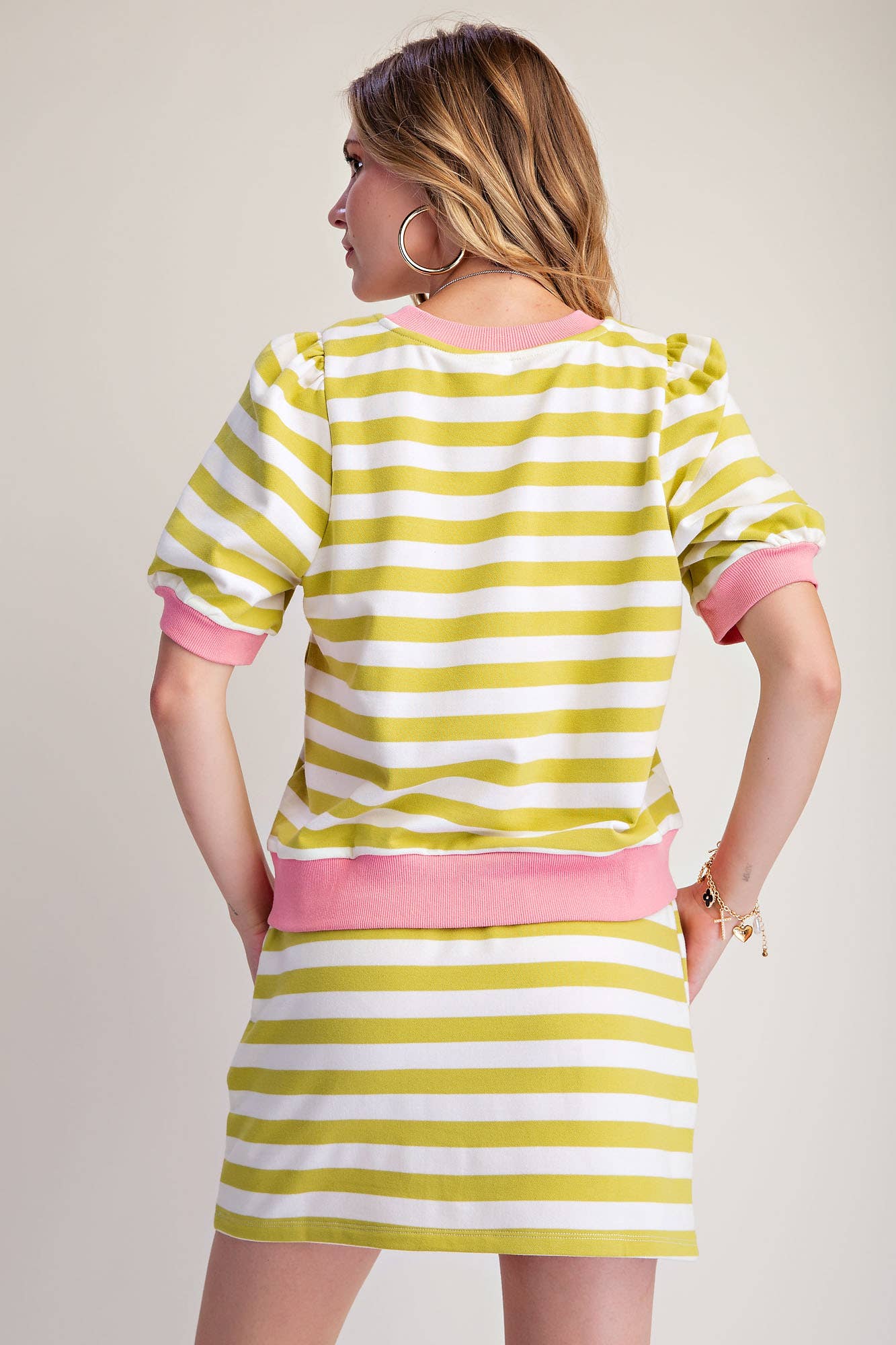 Stripe Sweatshirts Pullover Puff Sleeve