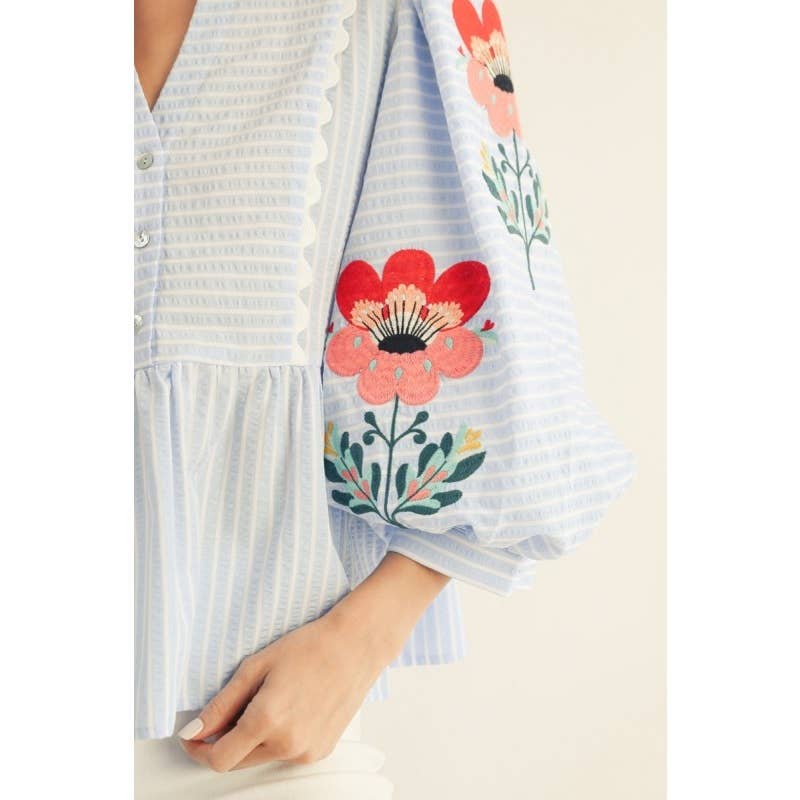 Embroidered Stripe Top