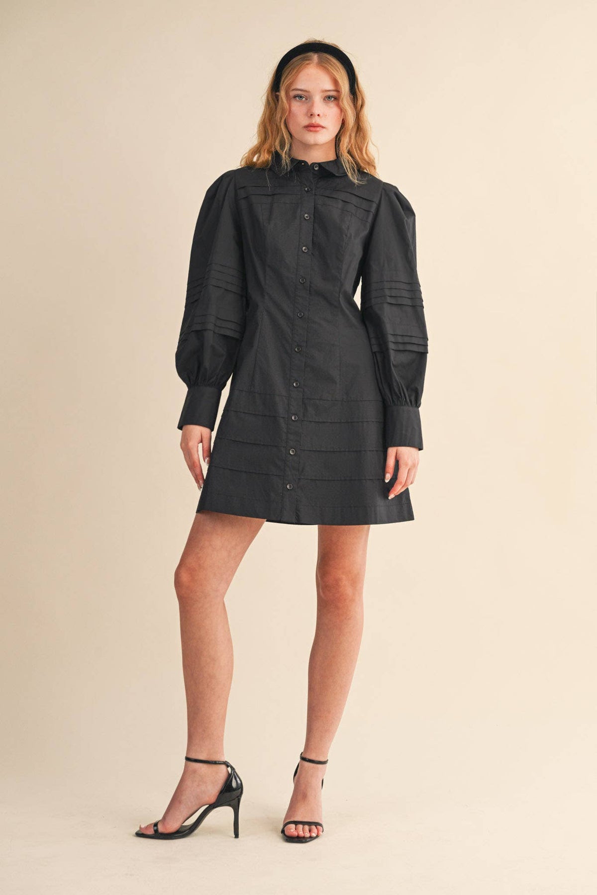 PIN TUCK DETAIL BUTTON DOWN MINI DRESS MDR4328