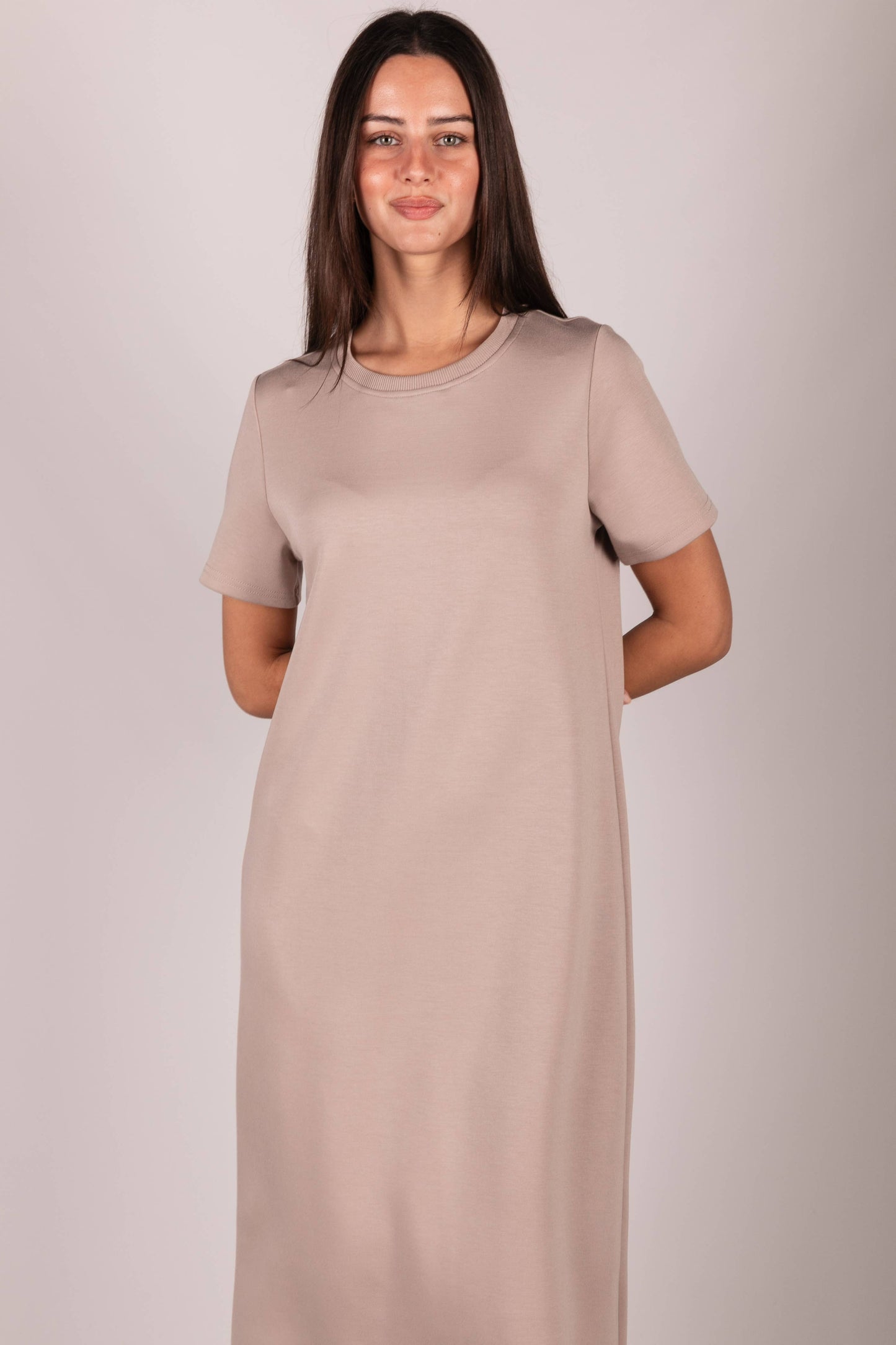 P. CILL Butter Modal Short Sleeve Contrast Rib Neckband Midi
