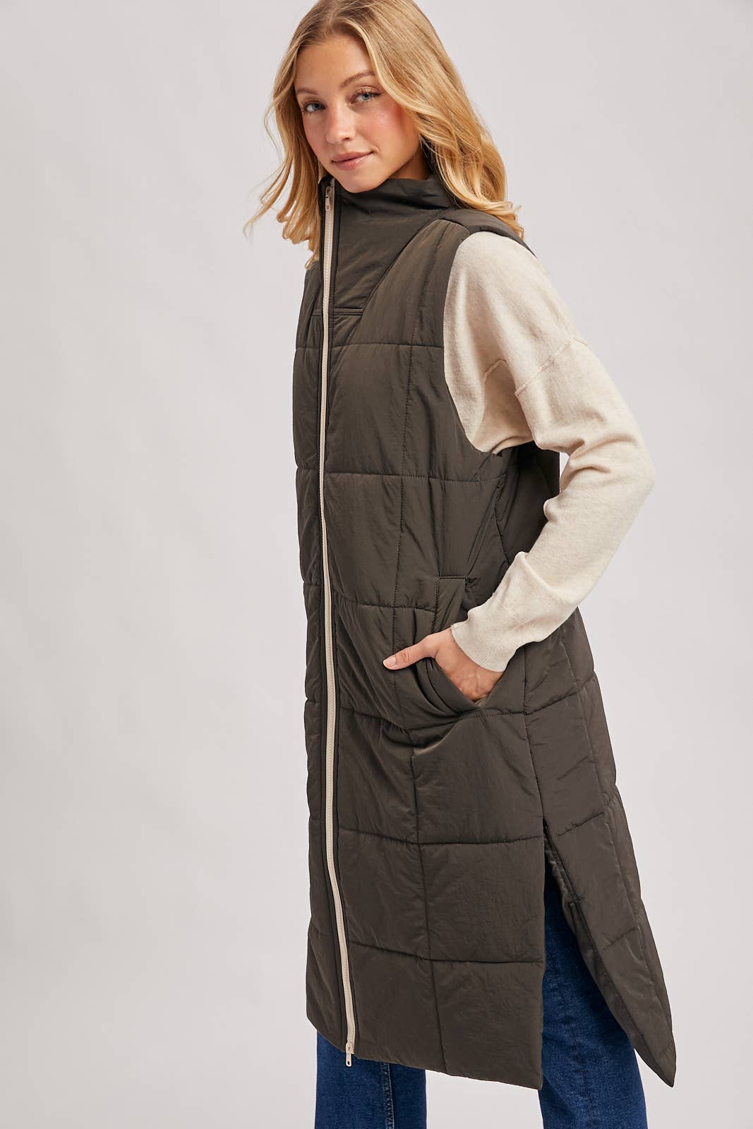 QUILTED LONGLINE PUFFER VEST