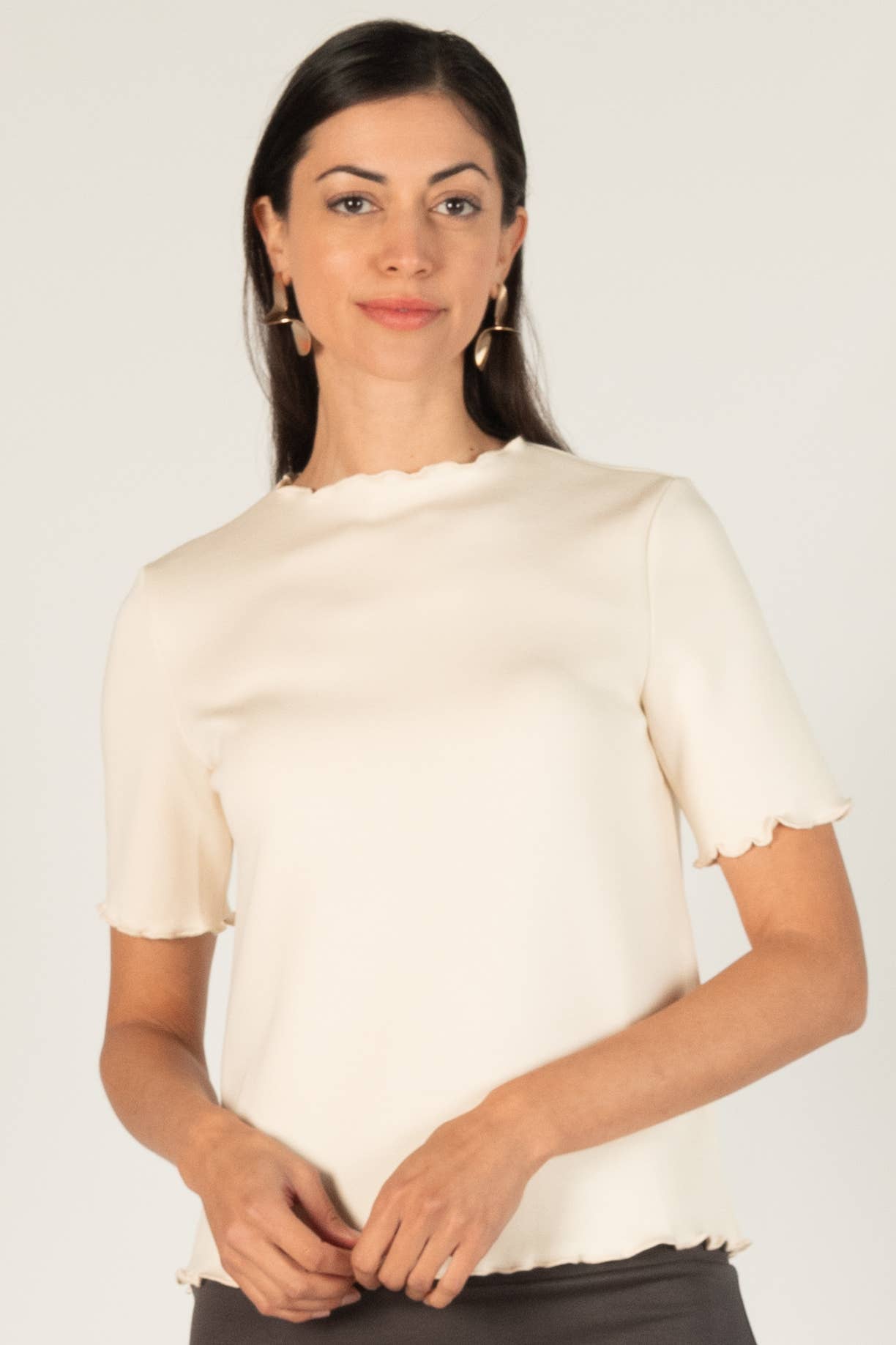 P. CILL Butter Modal Merrow Edge Mock Neck Top