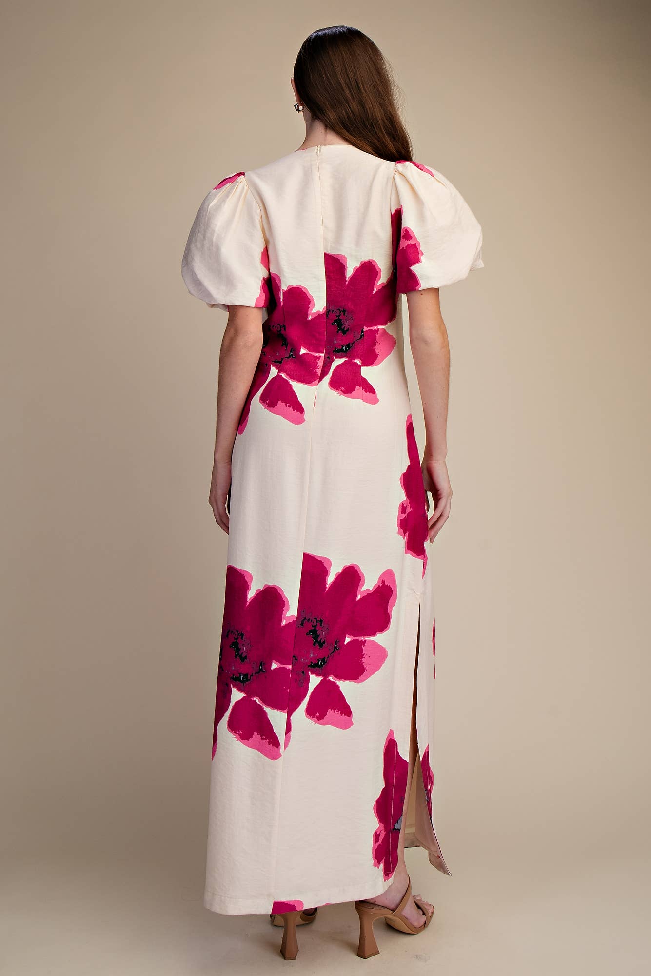 Puff-Sleeve A-Line Maxi Dress