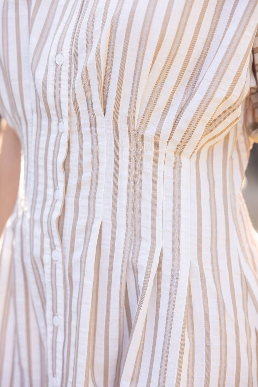 36322 Pleated Waist Striped Mini Flare Shirt Dress