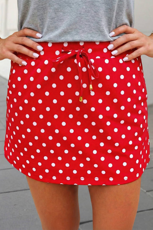 Polka Dot Print Drawstring Skort | S-XL