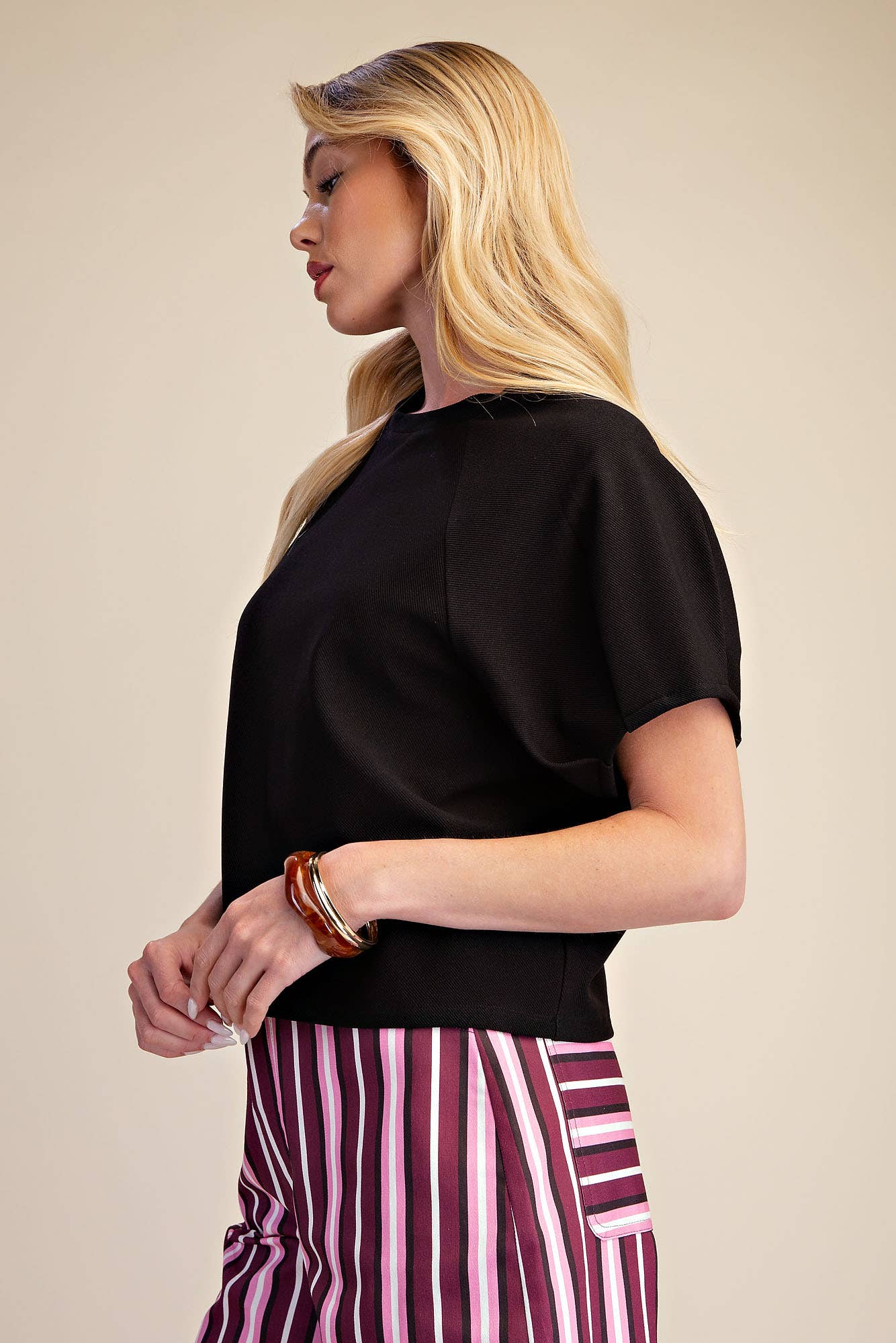 Round Neck Puff Short Sleeve Pullover Top