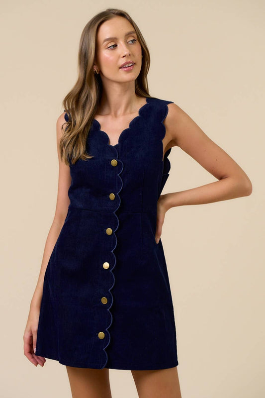 ILD6552 Corduroy Scalloped Edge Mini Dress