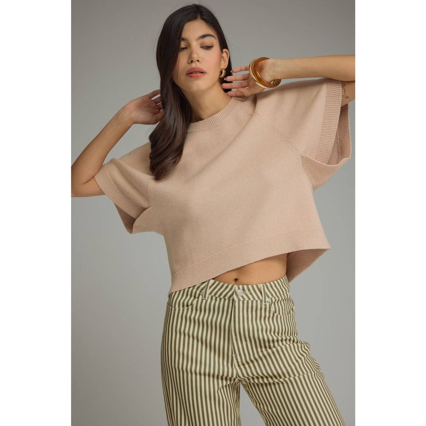NEW Solid short dolman sleeve knit top