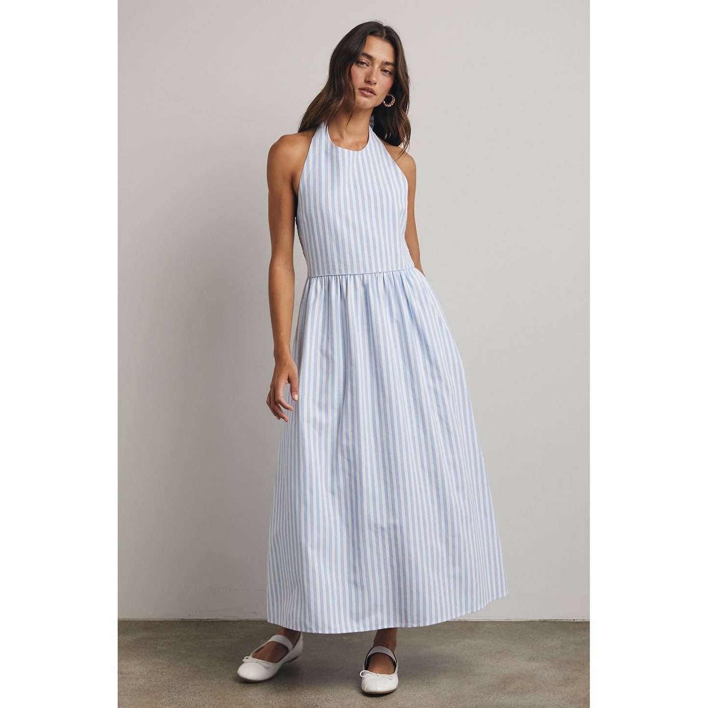 STRIPED HALTER MAXI DRESS / WL25-12138