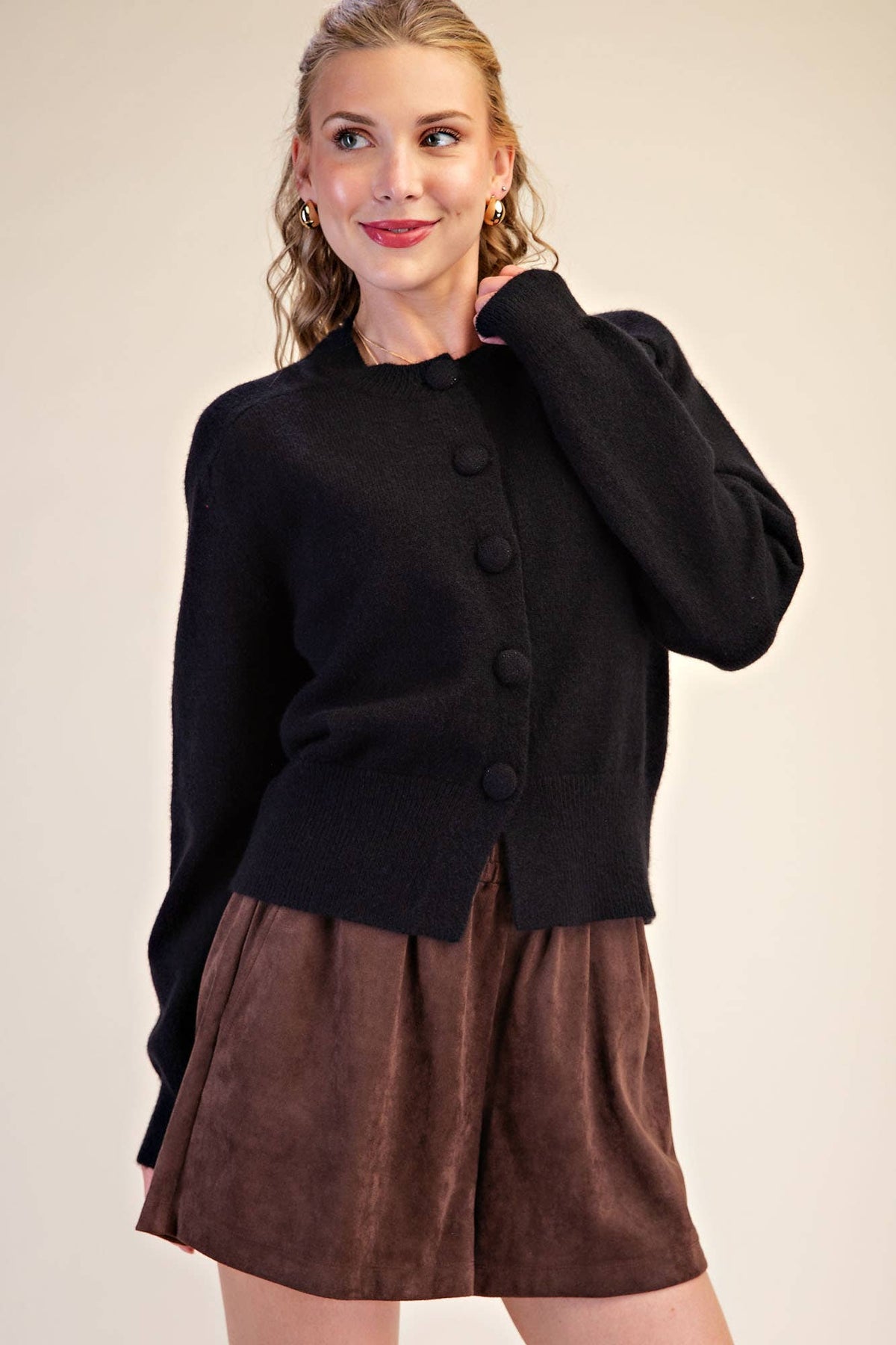 Button Closure Long Sleeve Sweater Cardigan