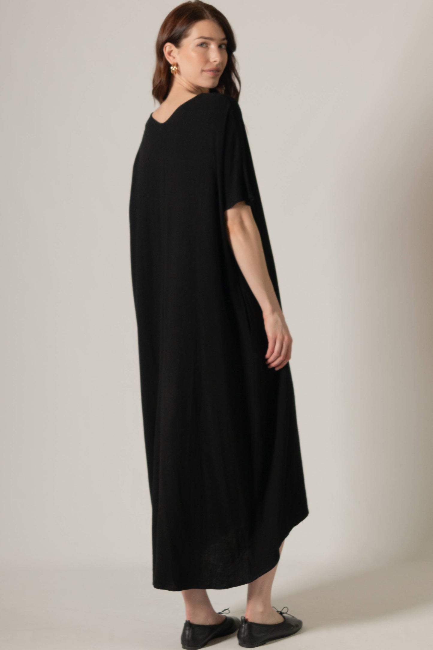 P. CILL Linen Cotton Blend V-Neck Midi Dress