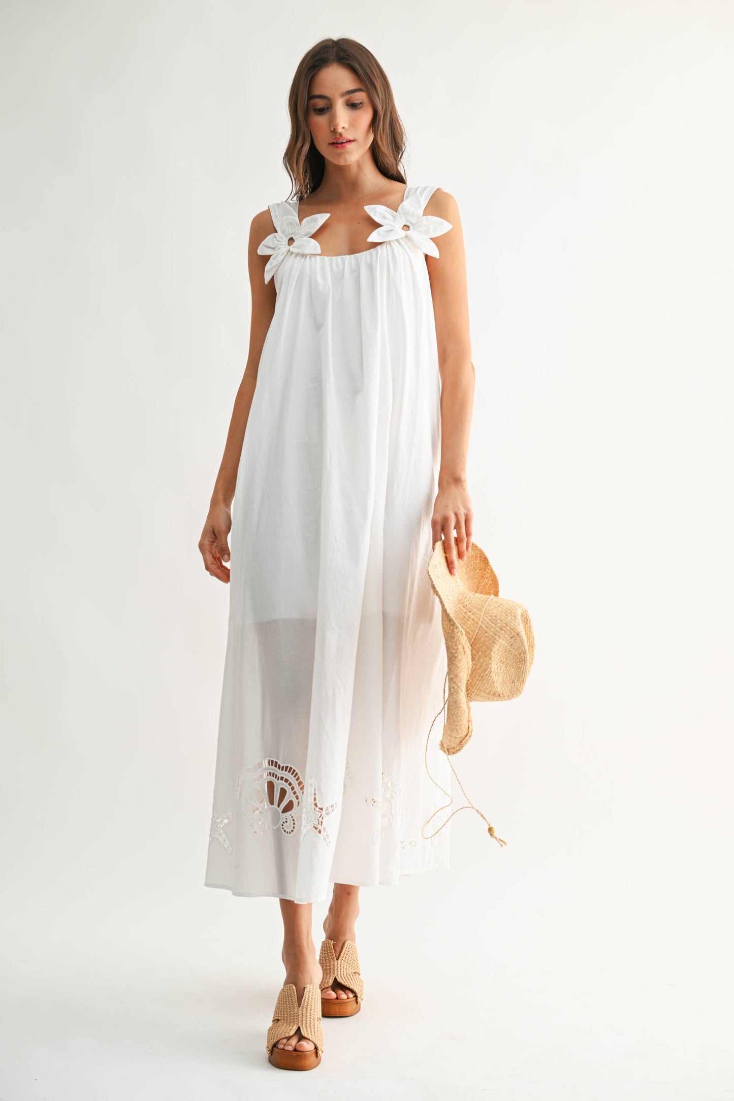 CJD27089 Embroidered Maxi Dress with Floral Shoulder Accents