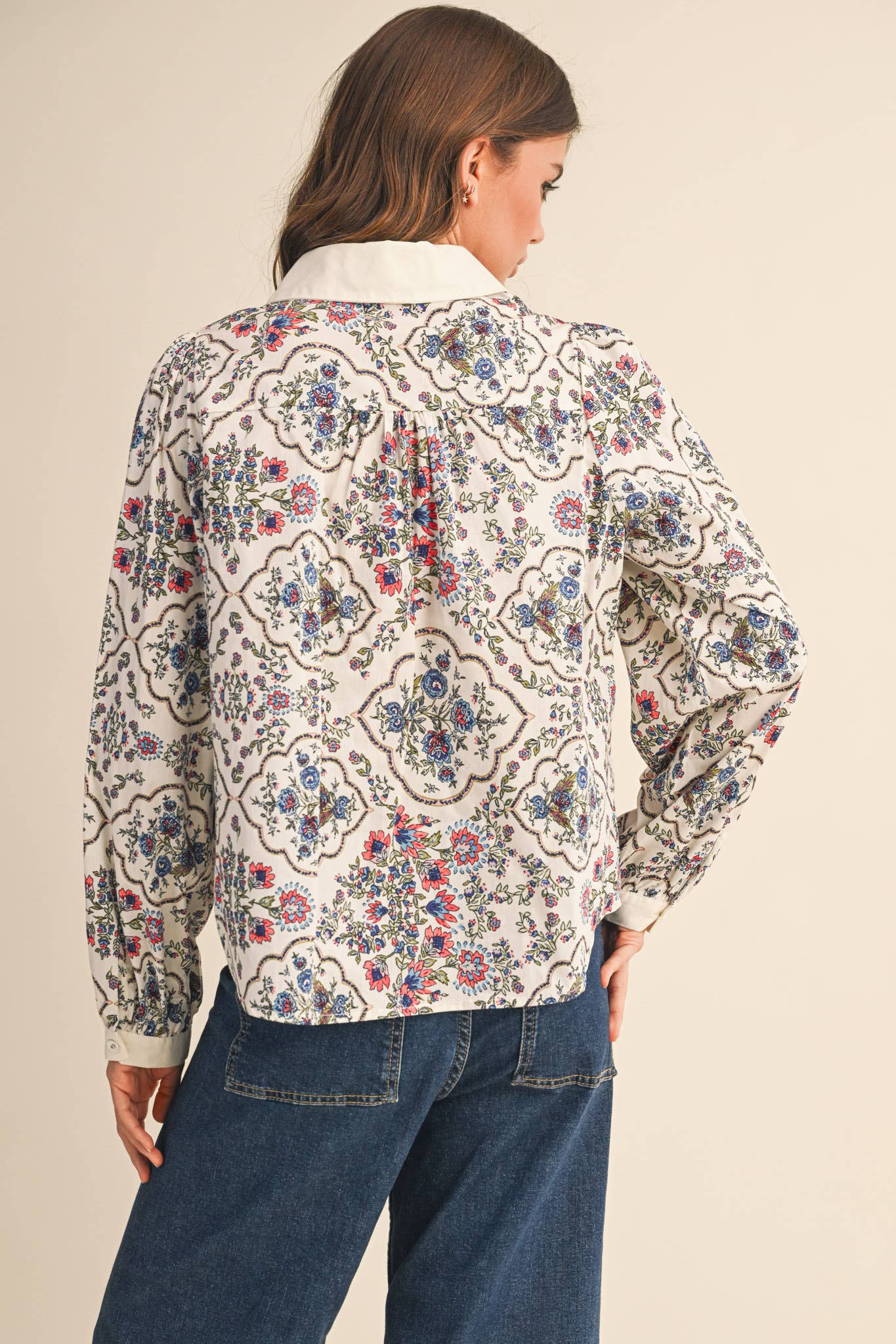 EXCLUSIVE FLORAL BORDER PRINT BUTTON UP TOP MTP4126