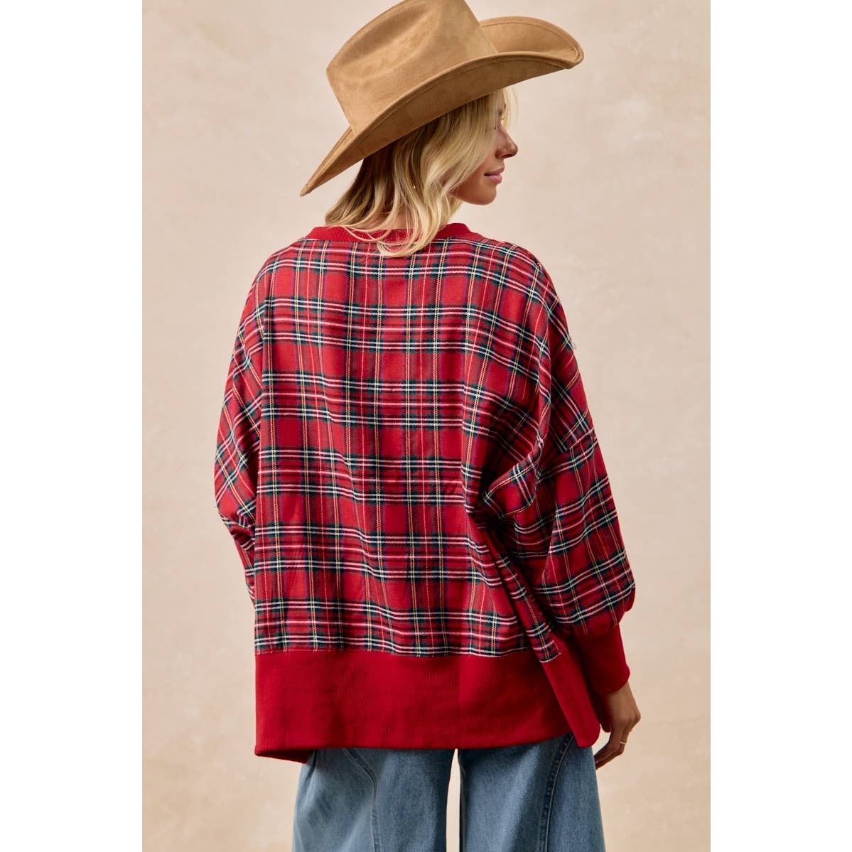 MERRY LETTER PATCHES CHRISTMAS PLAID SWEATSHIRT