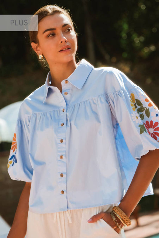 Plus Embroidery Classic Collar Shirts