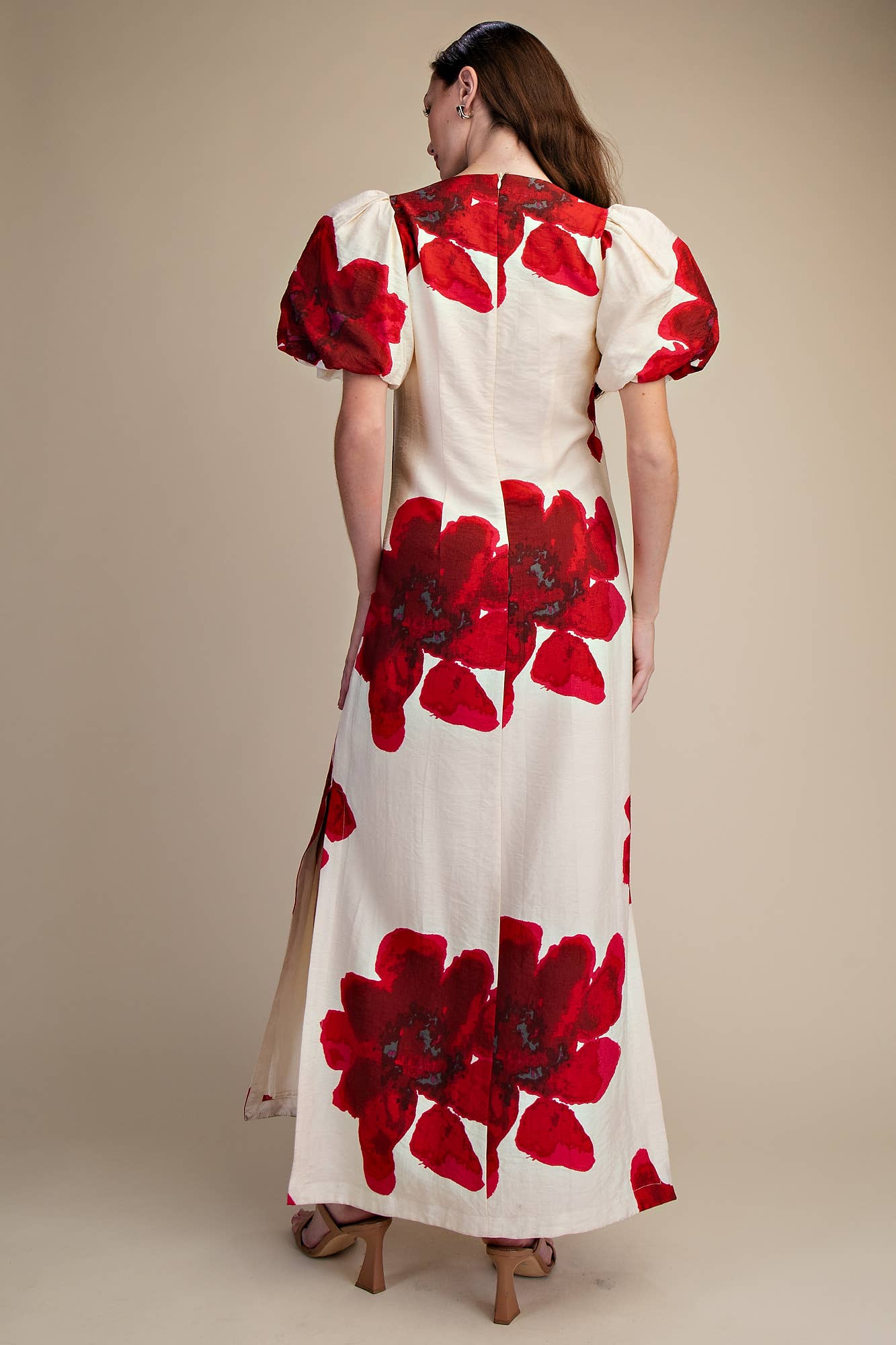 Puff-Sleeve A-Line Maxi Dress