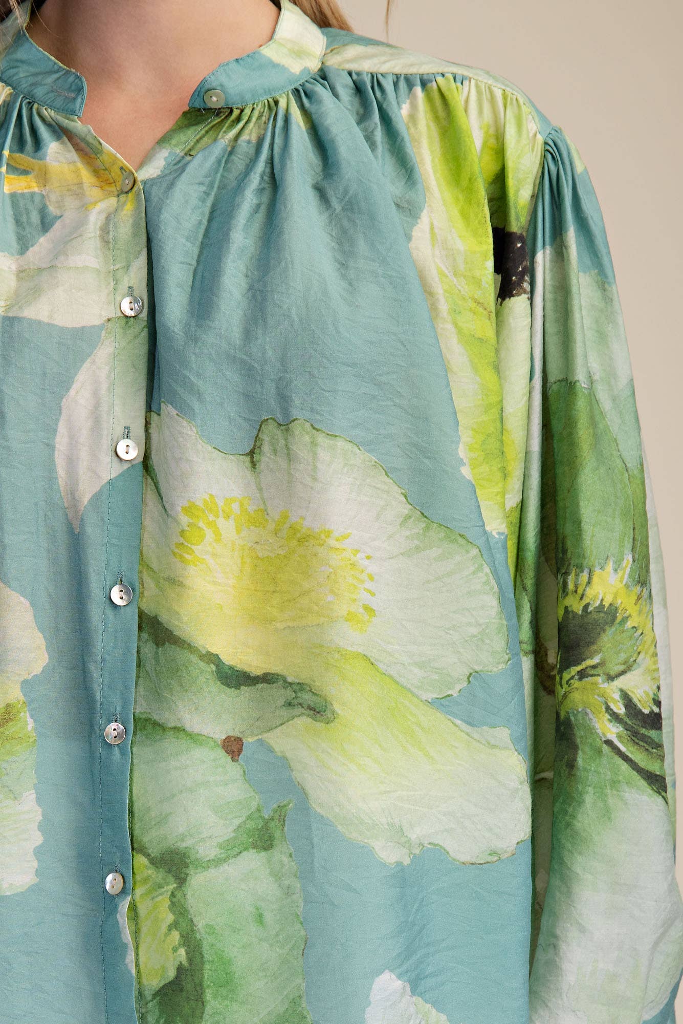 Neck Band Long Sleeve Voluminous Blouse