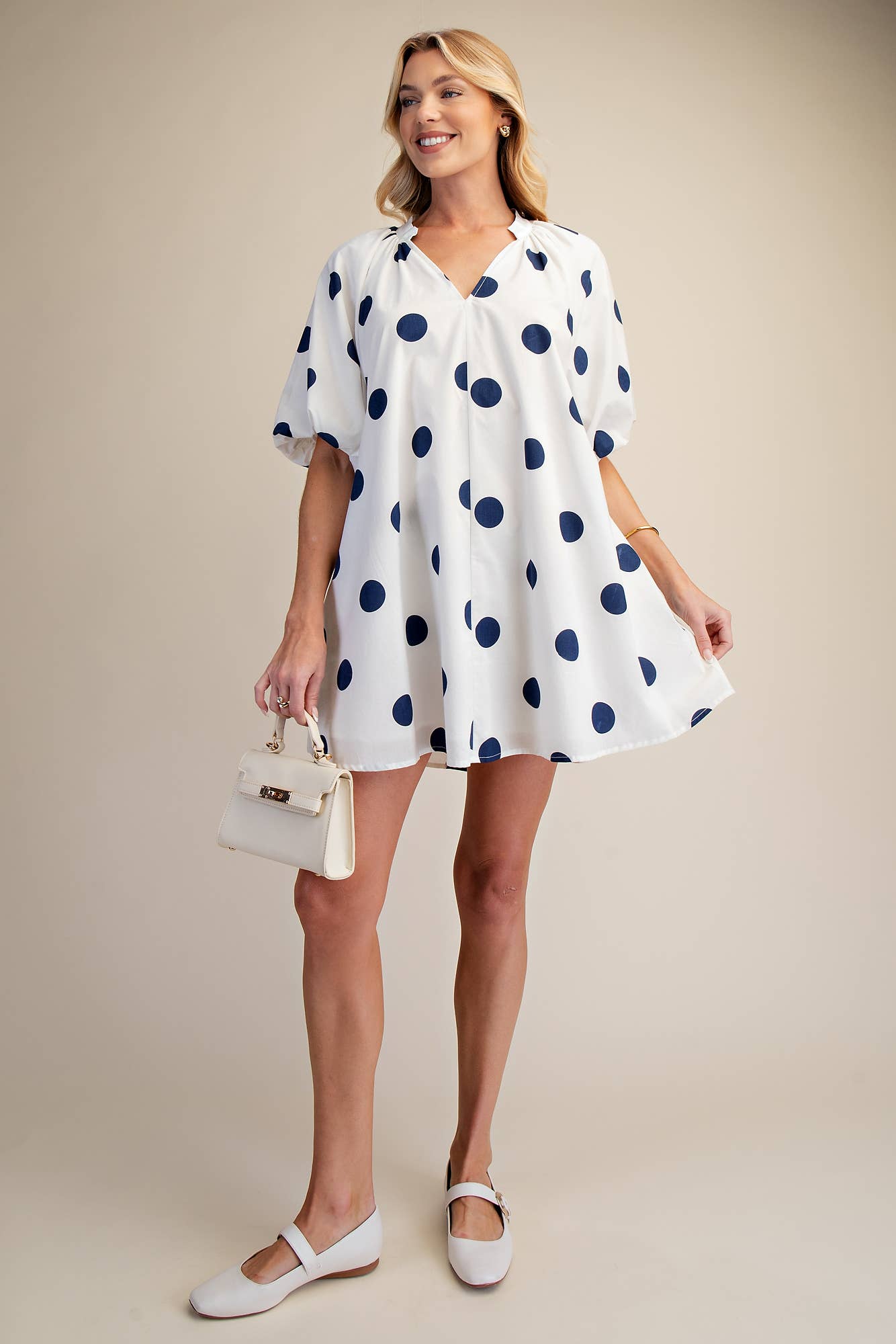 Puff-Sleeve Mini Shift Dress