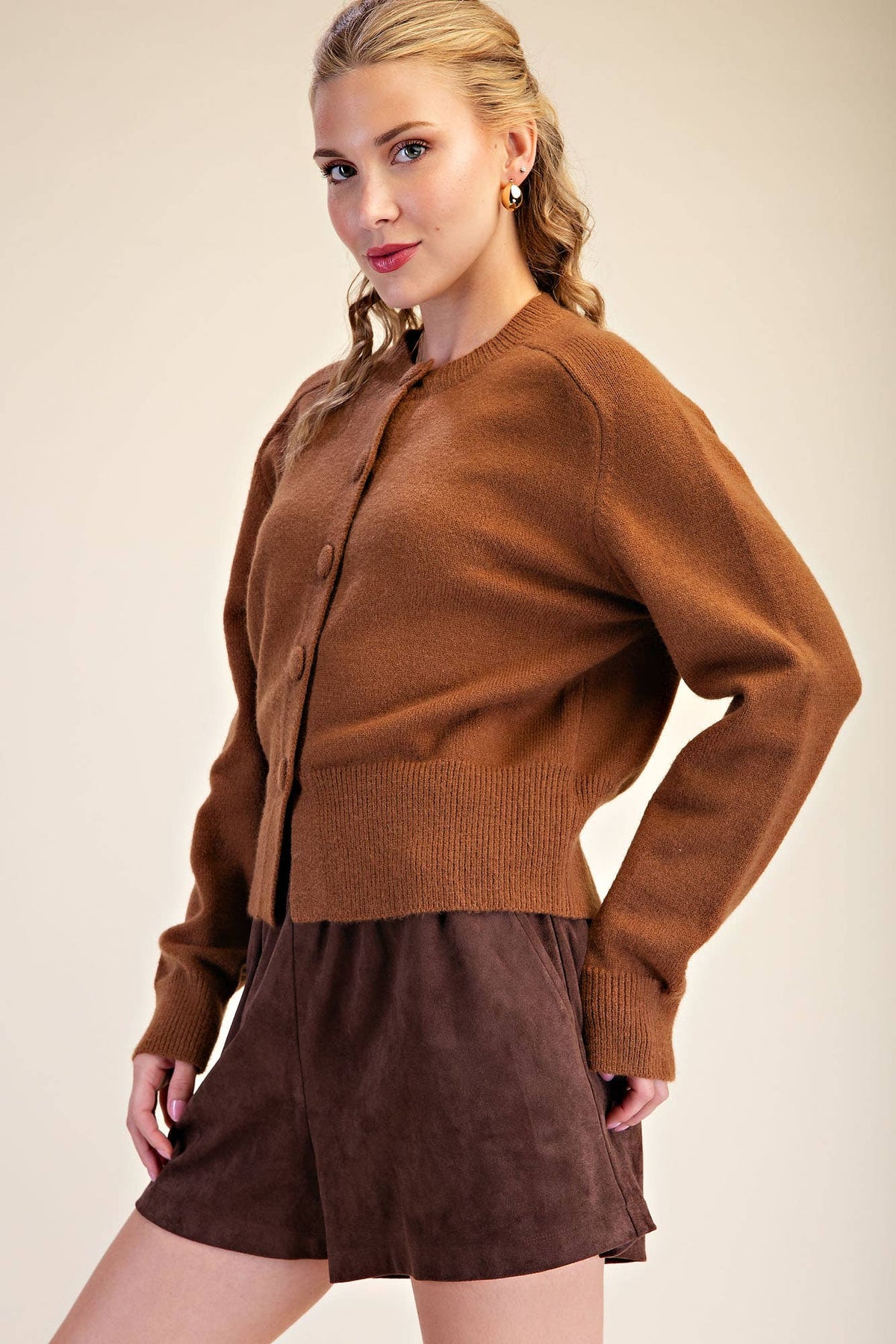 Button Closure Long Sleeve Sweater Cardigan
