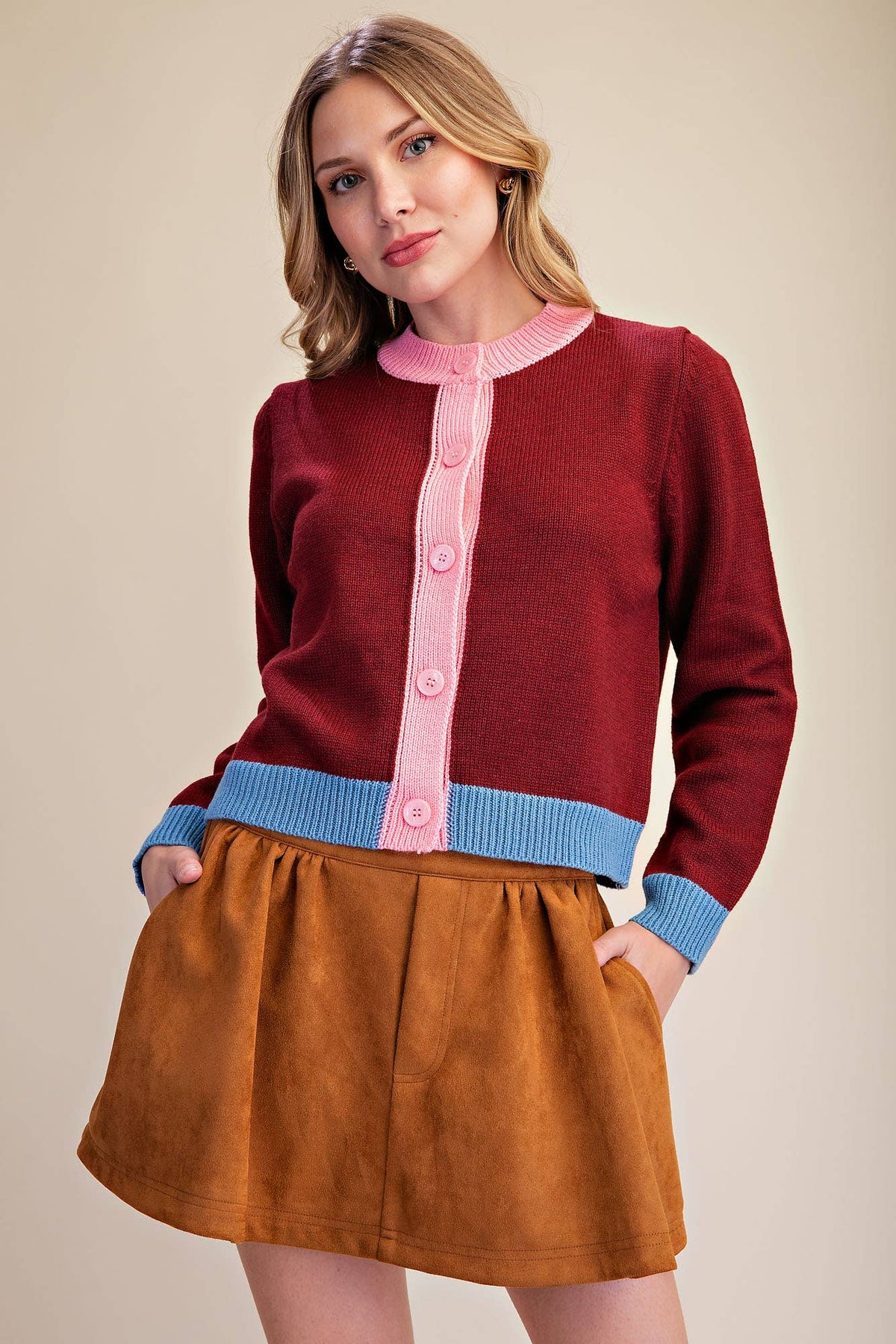 Color Combo Sweater Cardigan