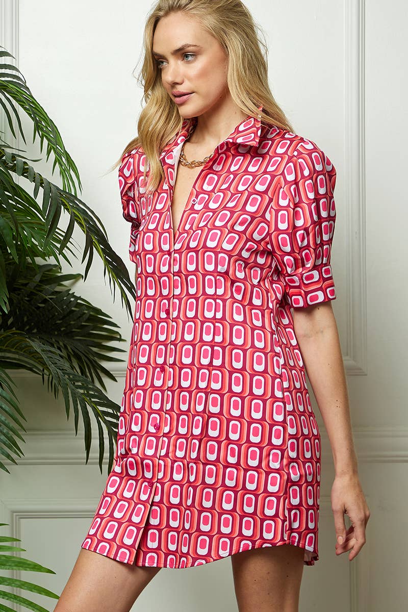 Print Button Down Dress