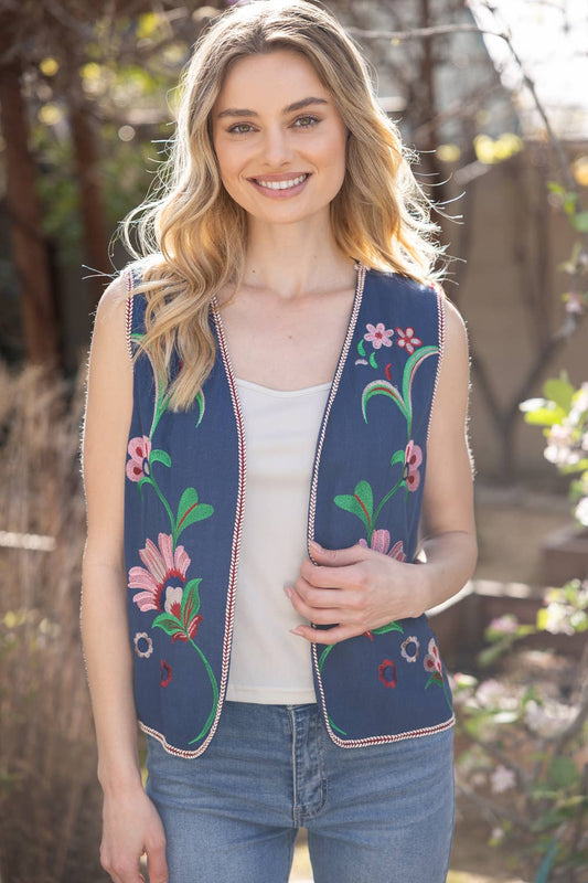 35434 Floral Emrboidery with Braided Trim Vest
