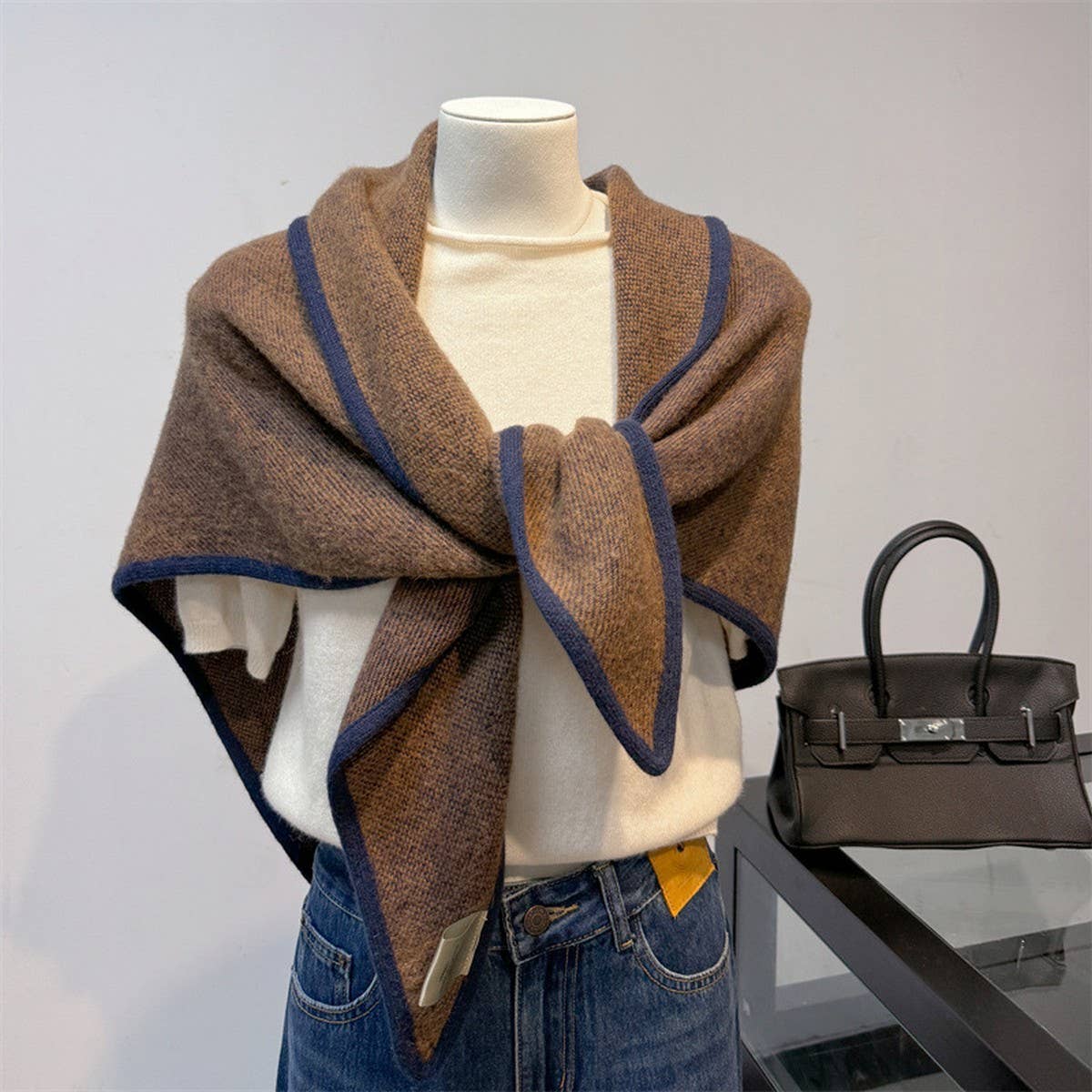 100% Wool Triangle Knit Scarf Shawl_CWOV00286