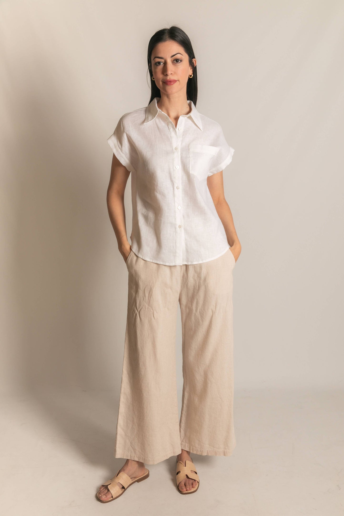 P.CILL Linen Relaxed Short Sleeve Button Up Shirt
