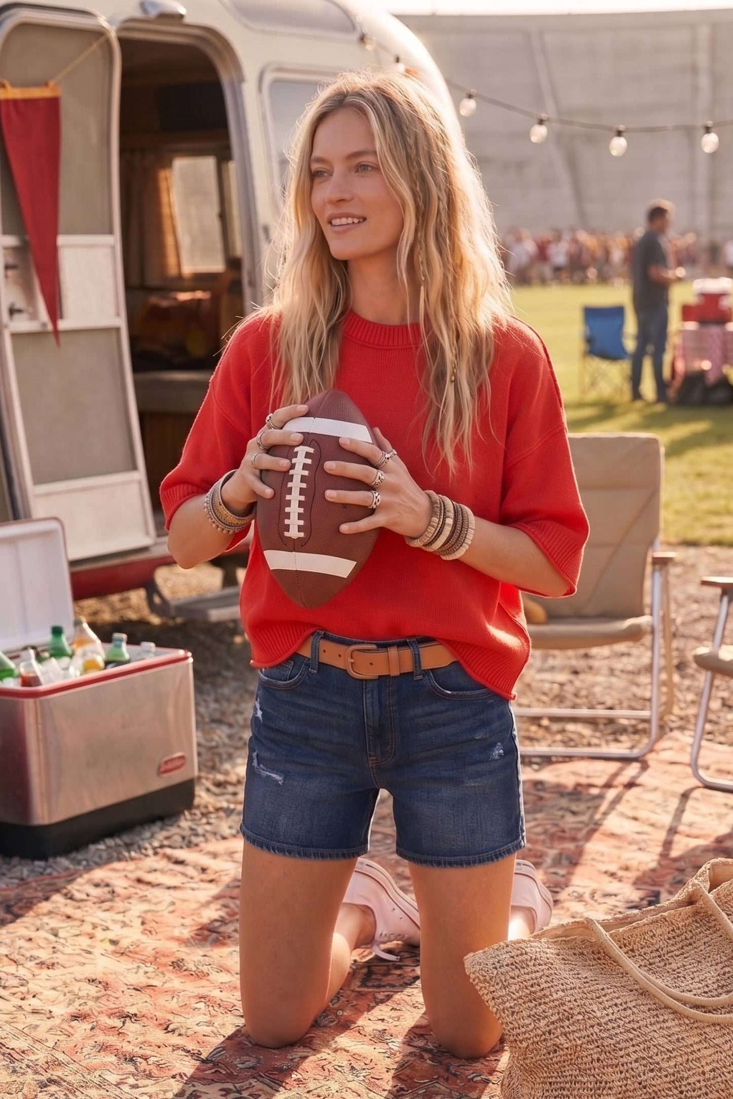 Lightweight Short Sleeve Oversized Gameday Sweater Top