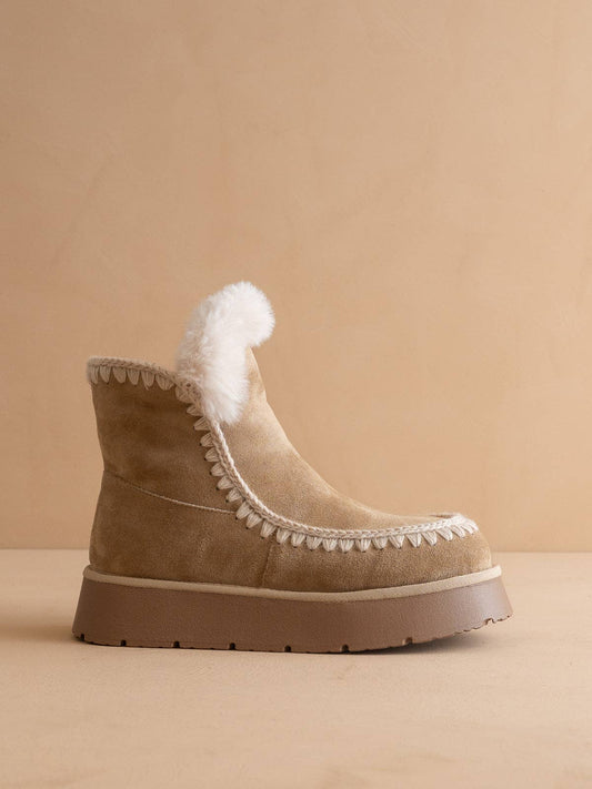 The Joyce | Almond Shearling Trim Platform Boot
