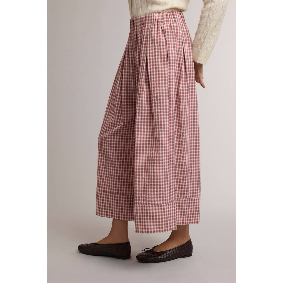 GINGHAM WIDE LEG PULL ON PANTS / WL26-14080