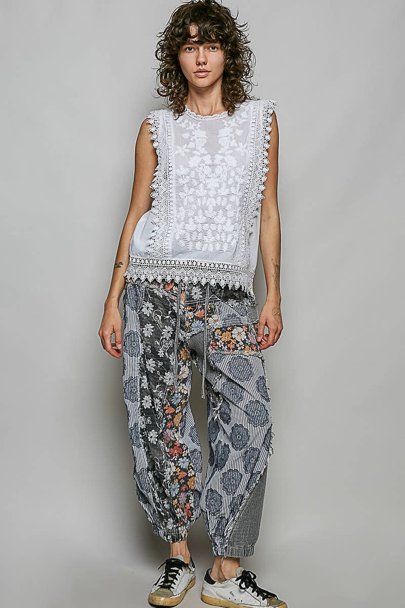 Floral Scalloped Lace Trim Embroidered Cotton Top