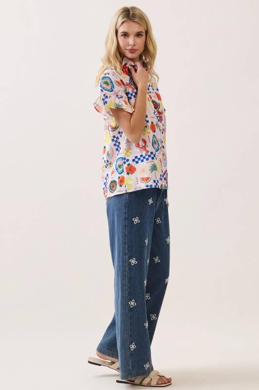 Printed Button-Front Blouse CT52642