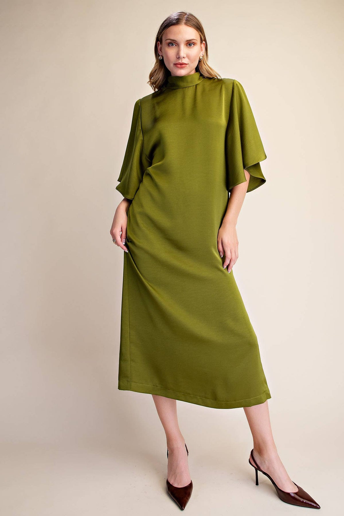 Flowy Satin Tie Back Midi Dress