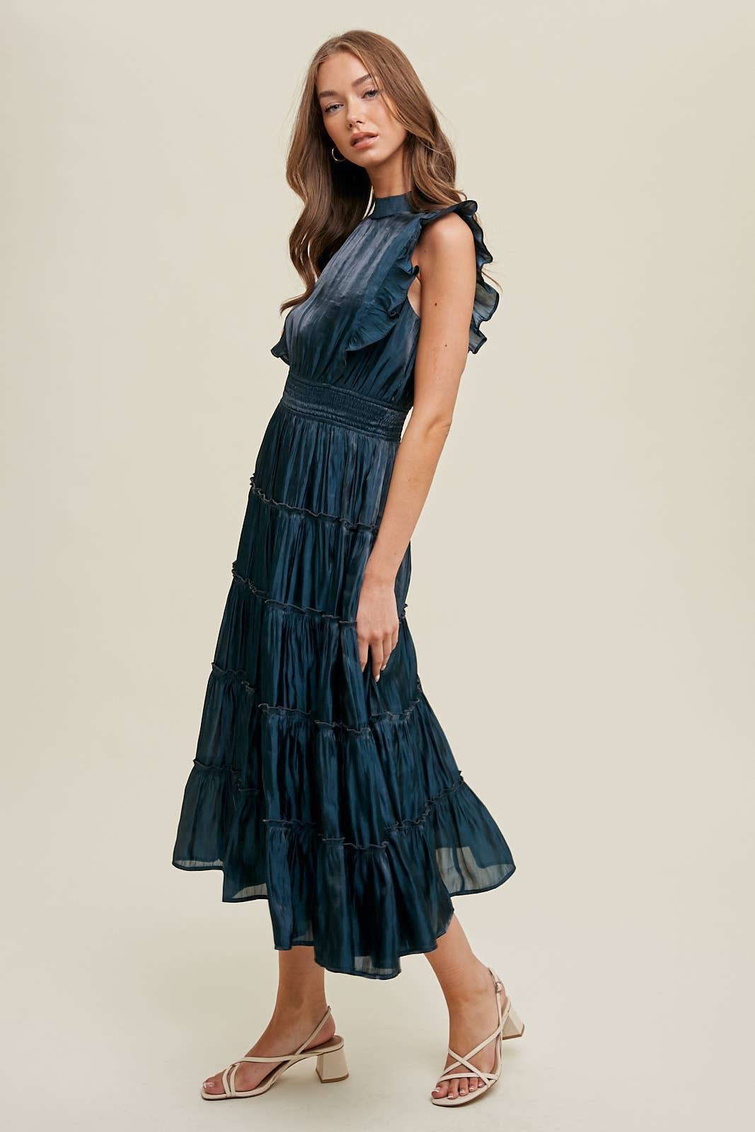 ORGANZA TIERED MIDI DRESS WITH RUFFLE DETAIL / WL23-8374