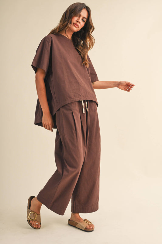IST6073 RELAXED FIT TOP AND WIDE LEG CROPPED PANTS SET