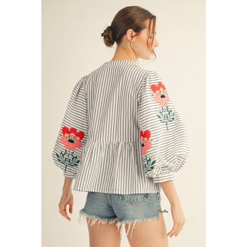Embroidered Stripe Top