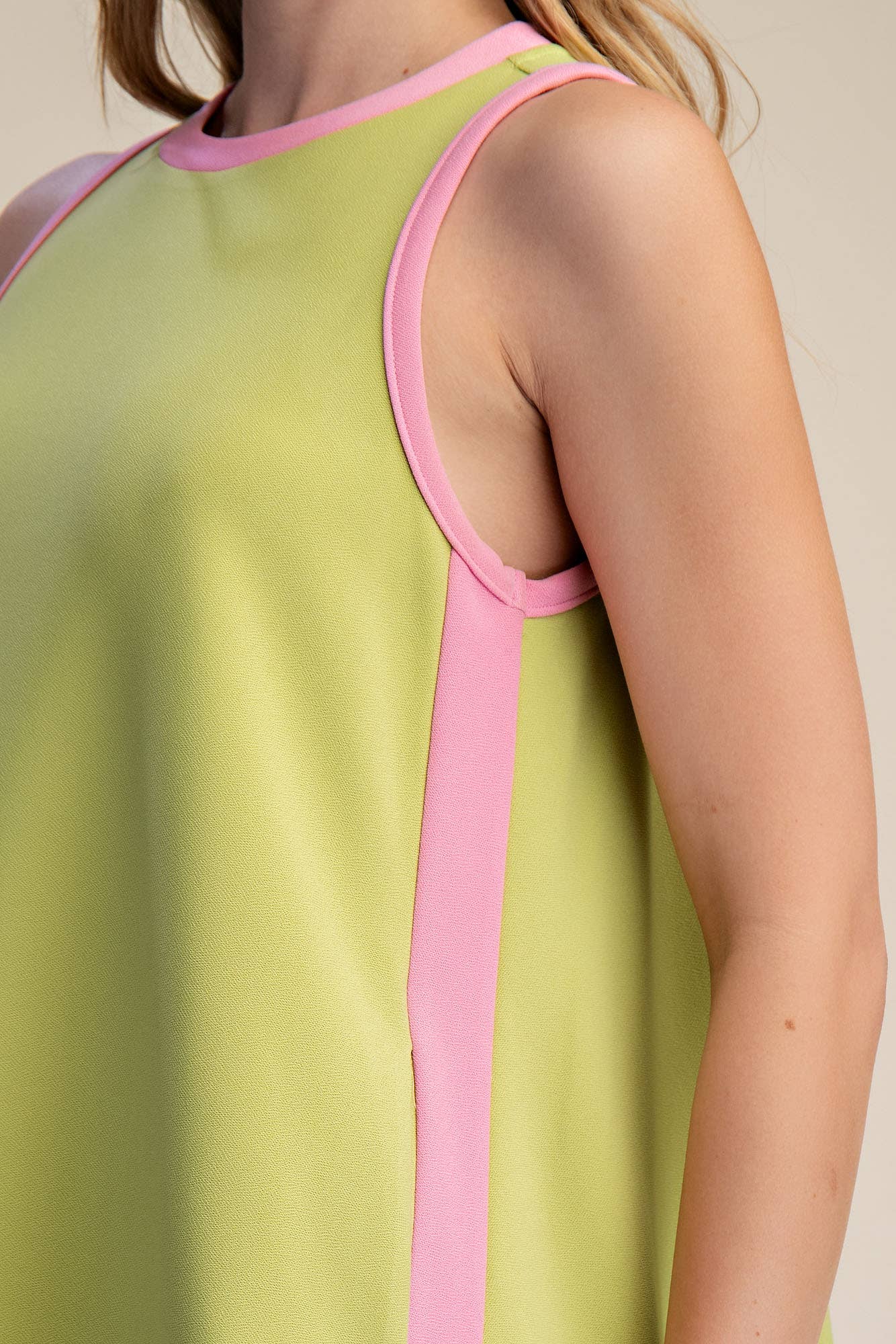 A-line Sleeveless Mini Dress With Round Neck Hem Contrast