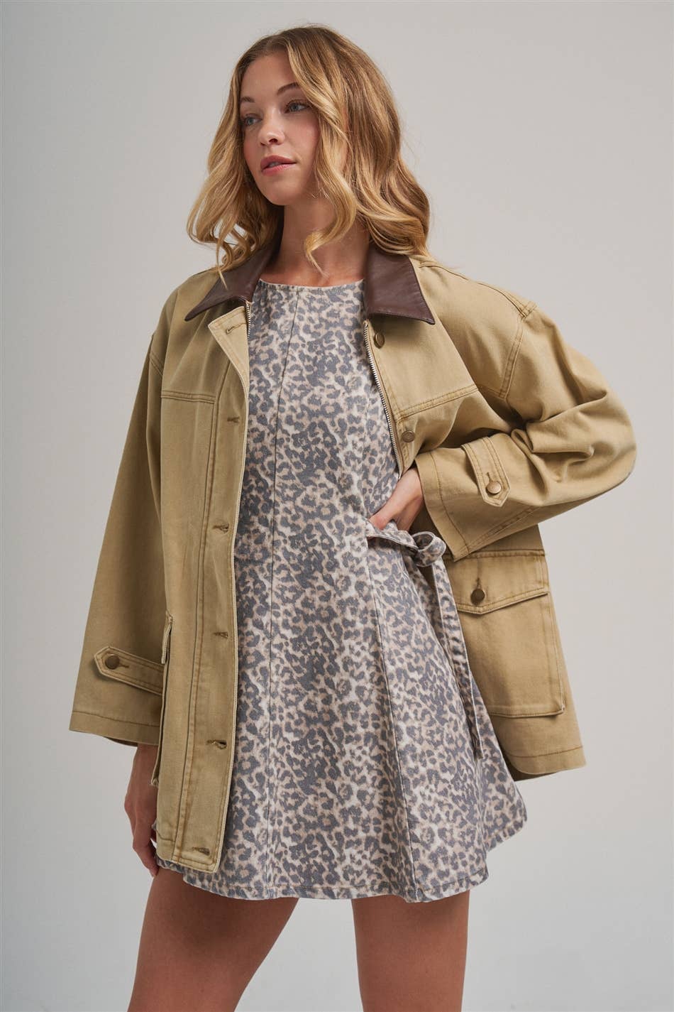 OVERSIZED JACKET WITH FAUX LEATHER COLLAR_LT00279-01