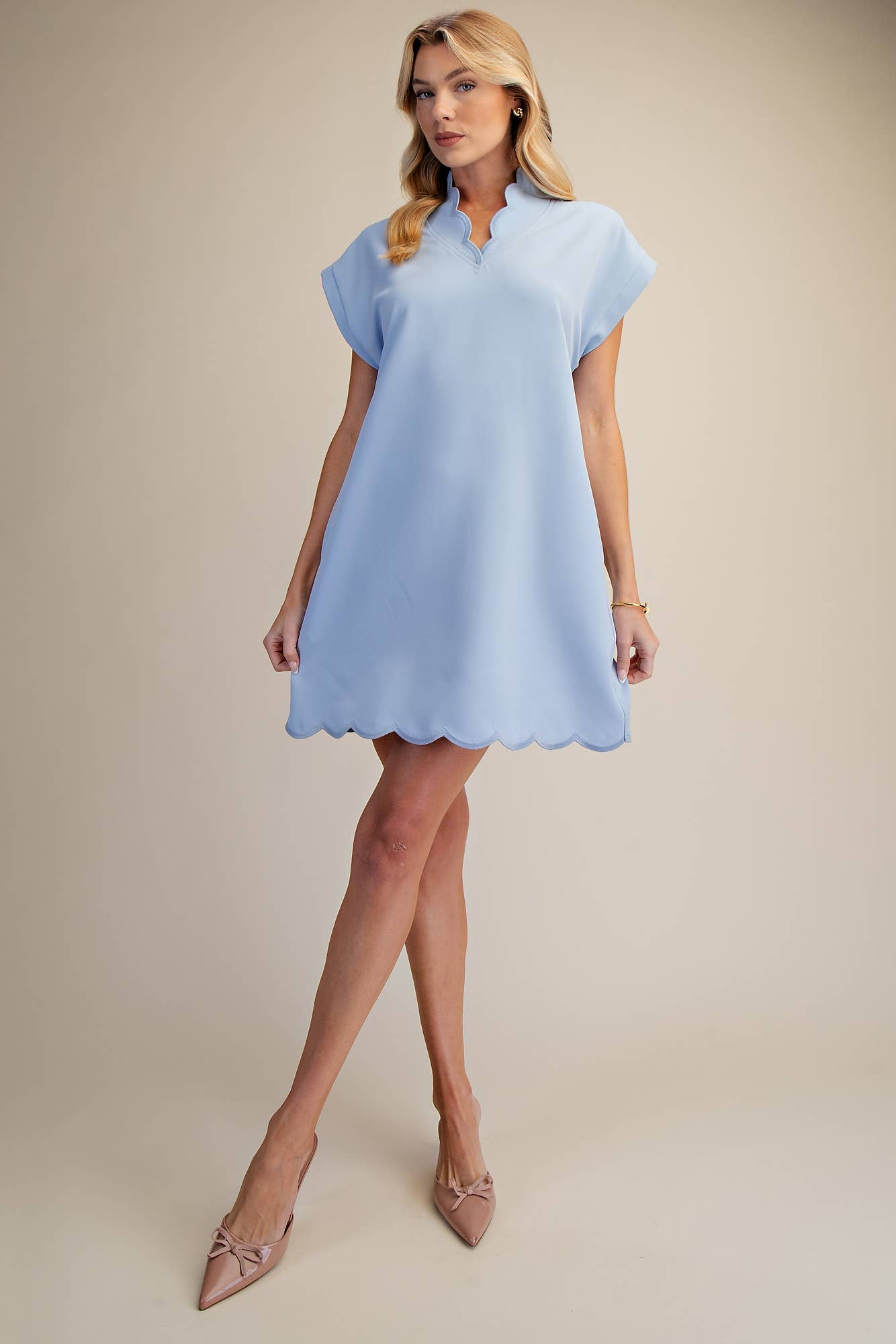 Scallop V-Neck Mini Dress