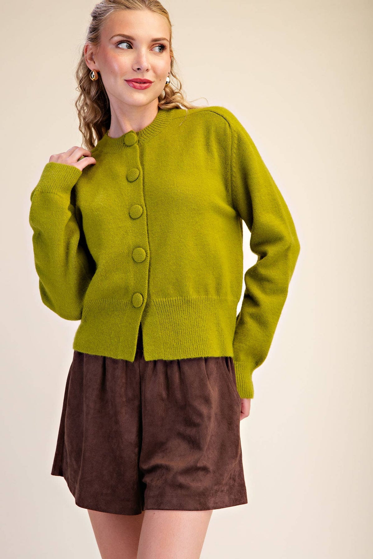 Button Closure Long Sleeve Sweater Cardigan