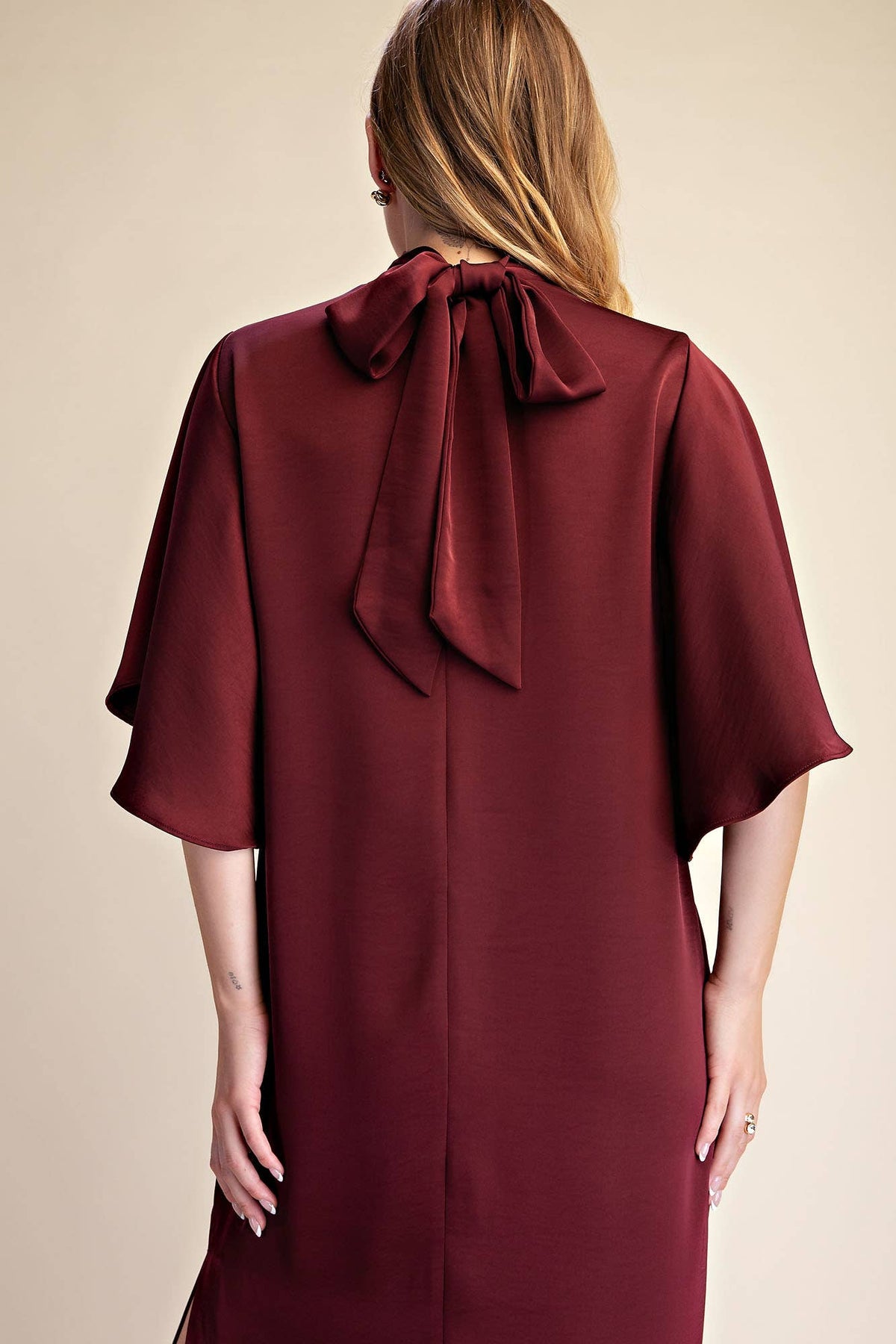 Flowy Satin Tie Back Midi Dress