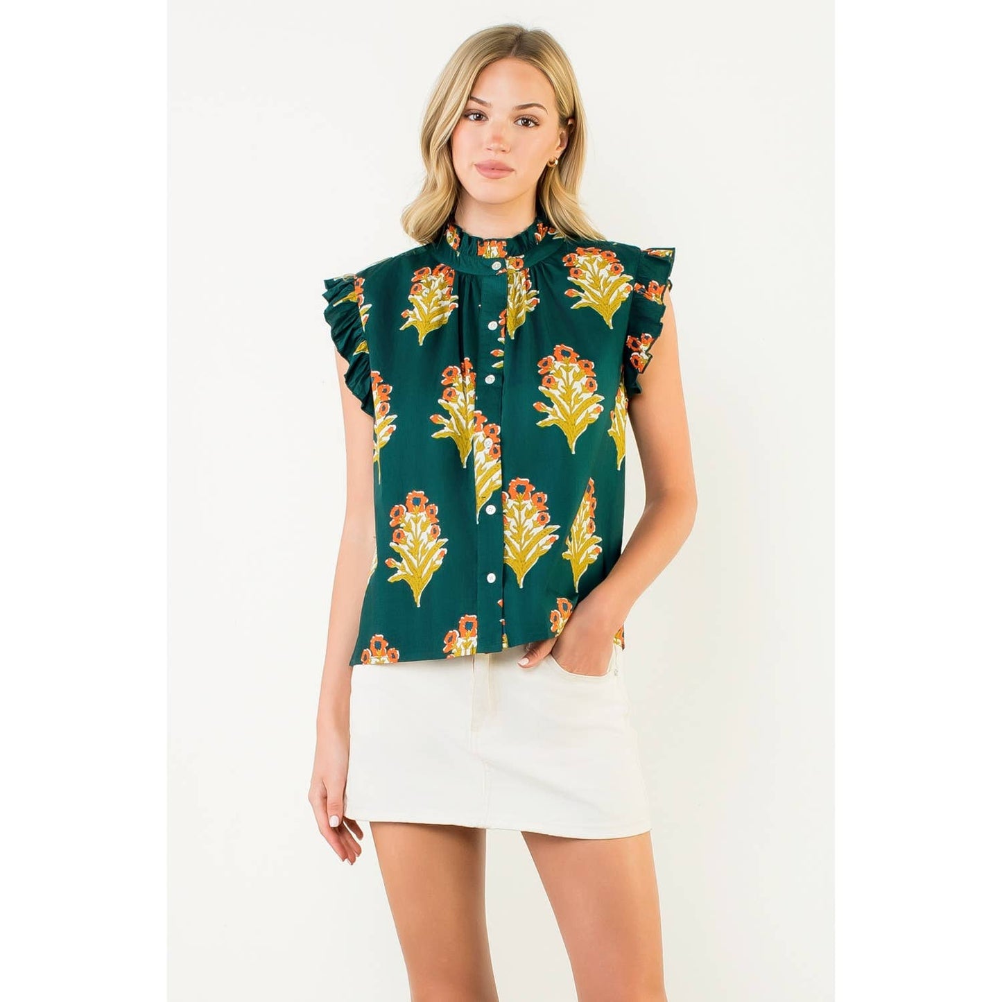 Flutter Sleeve Floral Detail Top