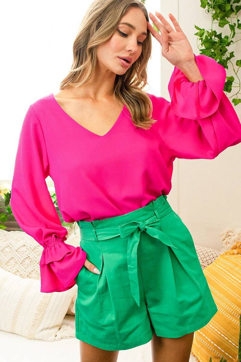 High-Rise Waist Tie 100% Cotton Shorts VP81178