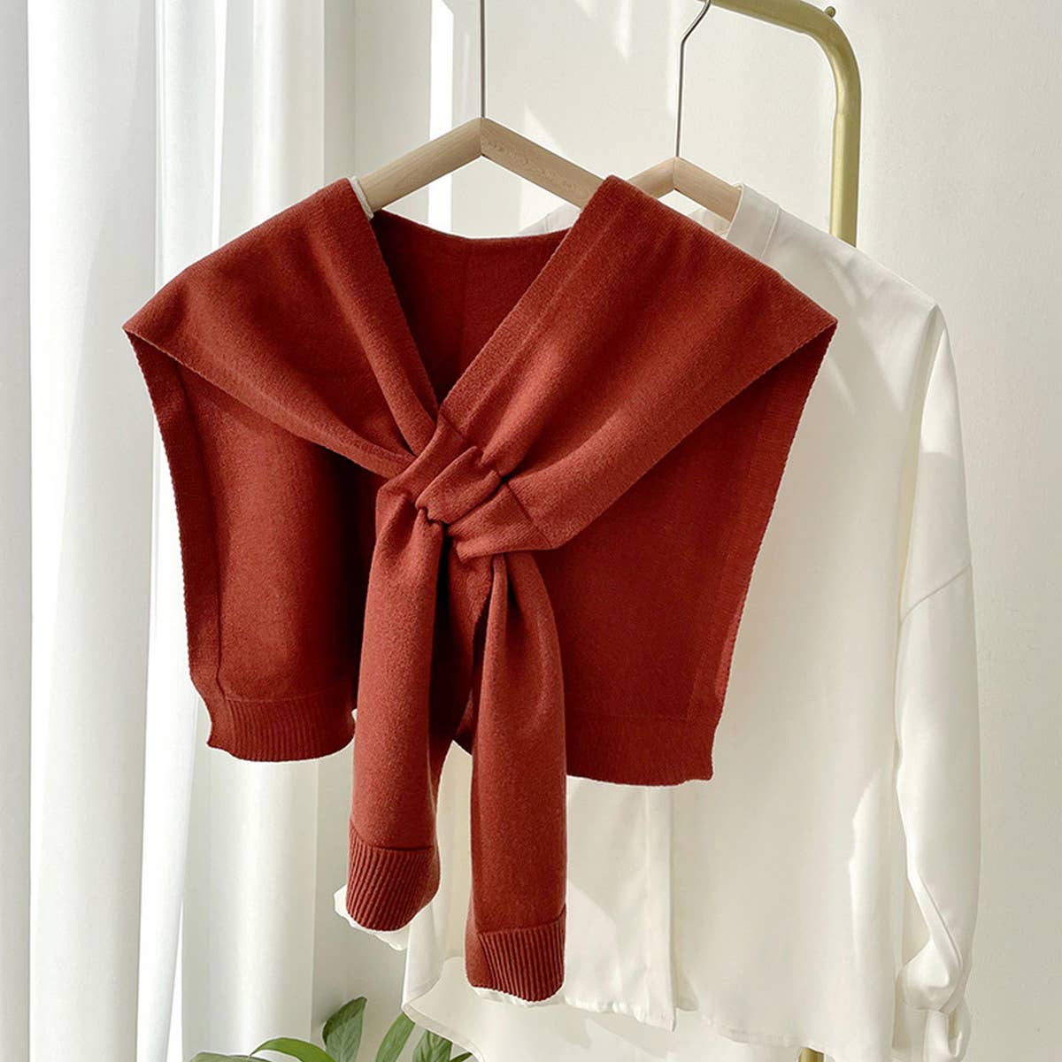 Solid Color Knitted Knotted Shawl–Casual & Cozy _CWASC0757
