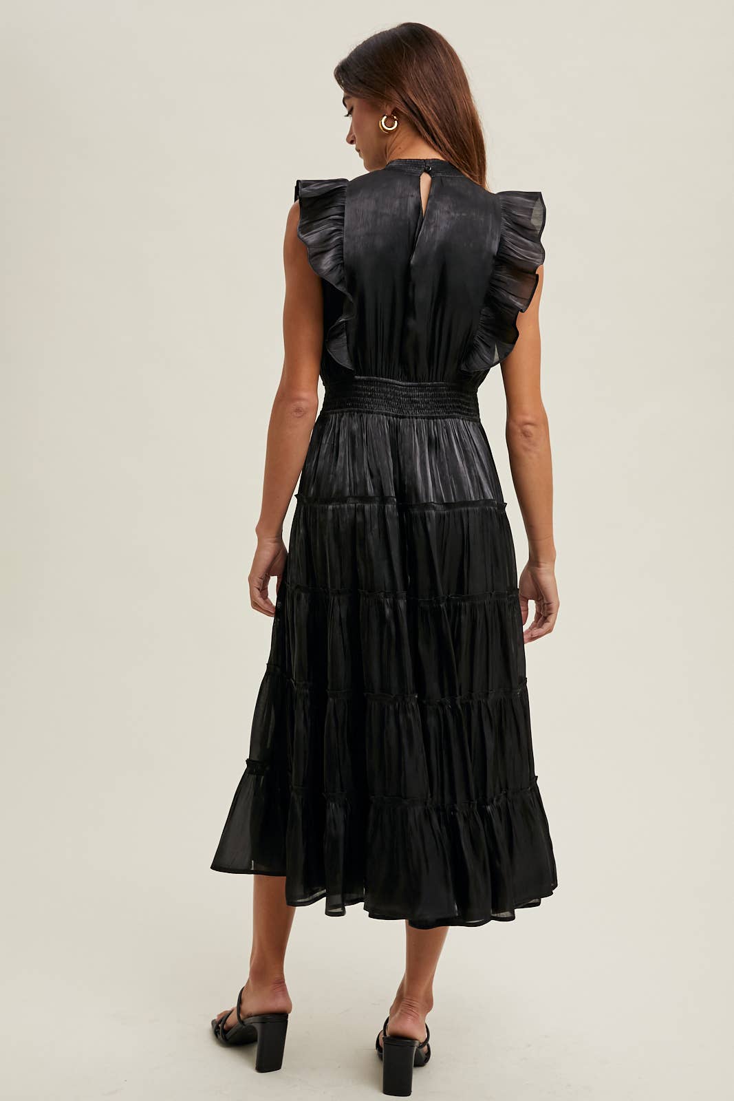 ORGANZA TIERED MIDI DRESS WITH RUFFLE DETAIL / WL23-8374