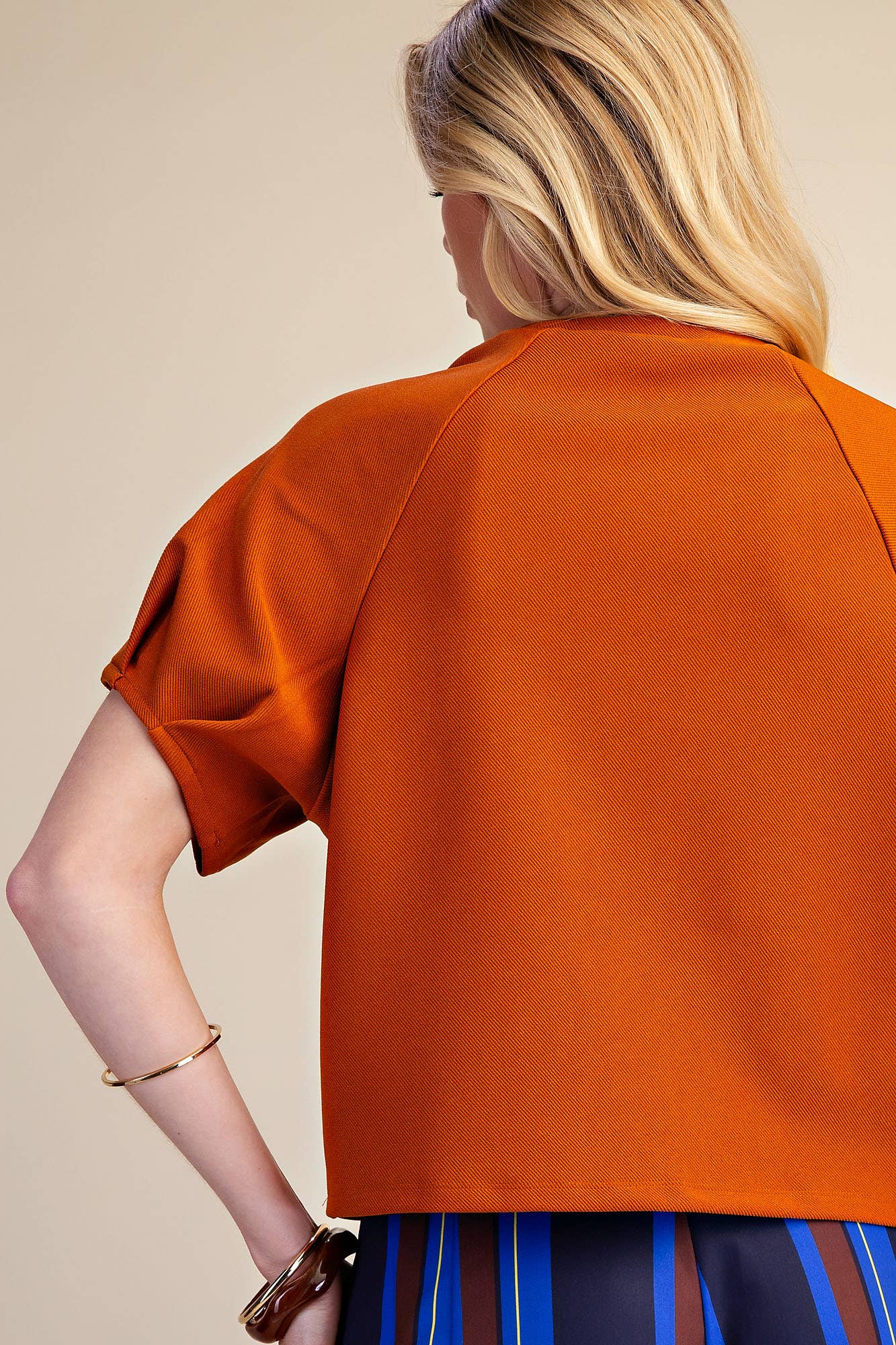 Round Neck Puff Short Sleeve Pullover Top