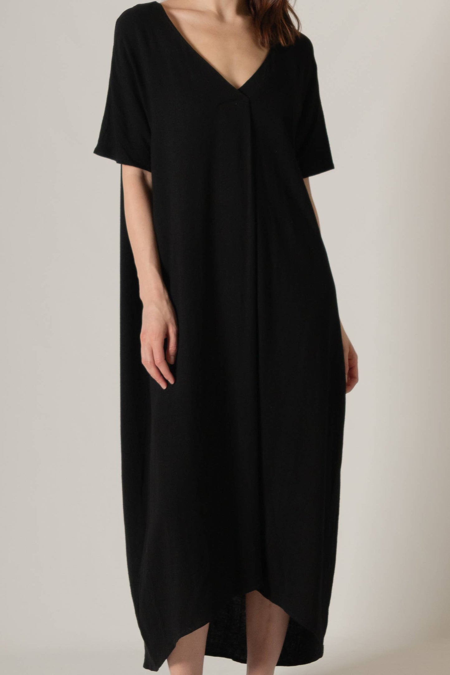 P. CILL Linen Cotton Blend V-Neck Midi Dress